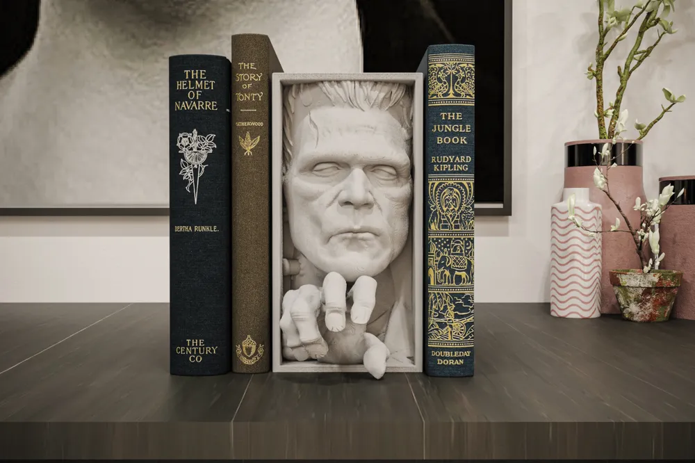 Frankenstein Book Nook Bookend, Fantasy Monster Booknook for Book Shelf Decor & Desk Decoration