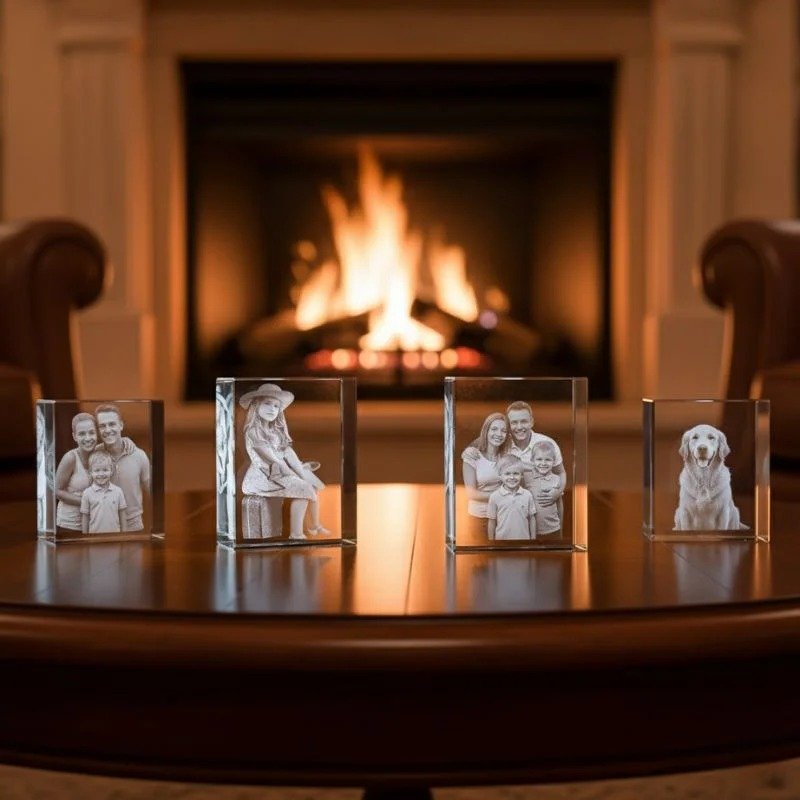 3D Engraved Crystal Keepsake with multi-colour LED base