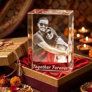 Custom 3D Photo Crystal Together Forever Gift showing 3D photo engraving