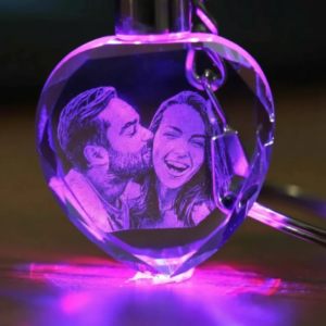 Personalised Love Shape Multi Colour Crystal Keychain with photo