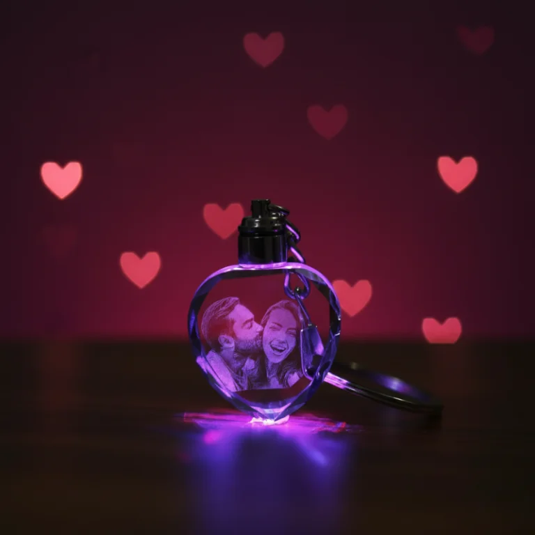Love Shape Multi Colour Crystal Keychain close-up view