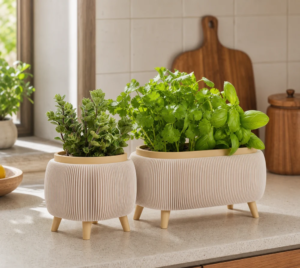 Modern Herb Planter Set with Drainage & Legs raised leg