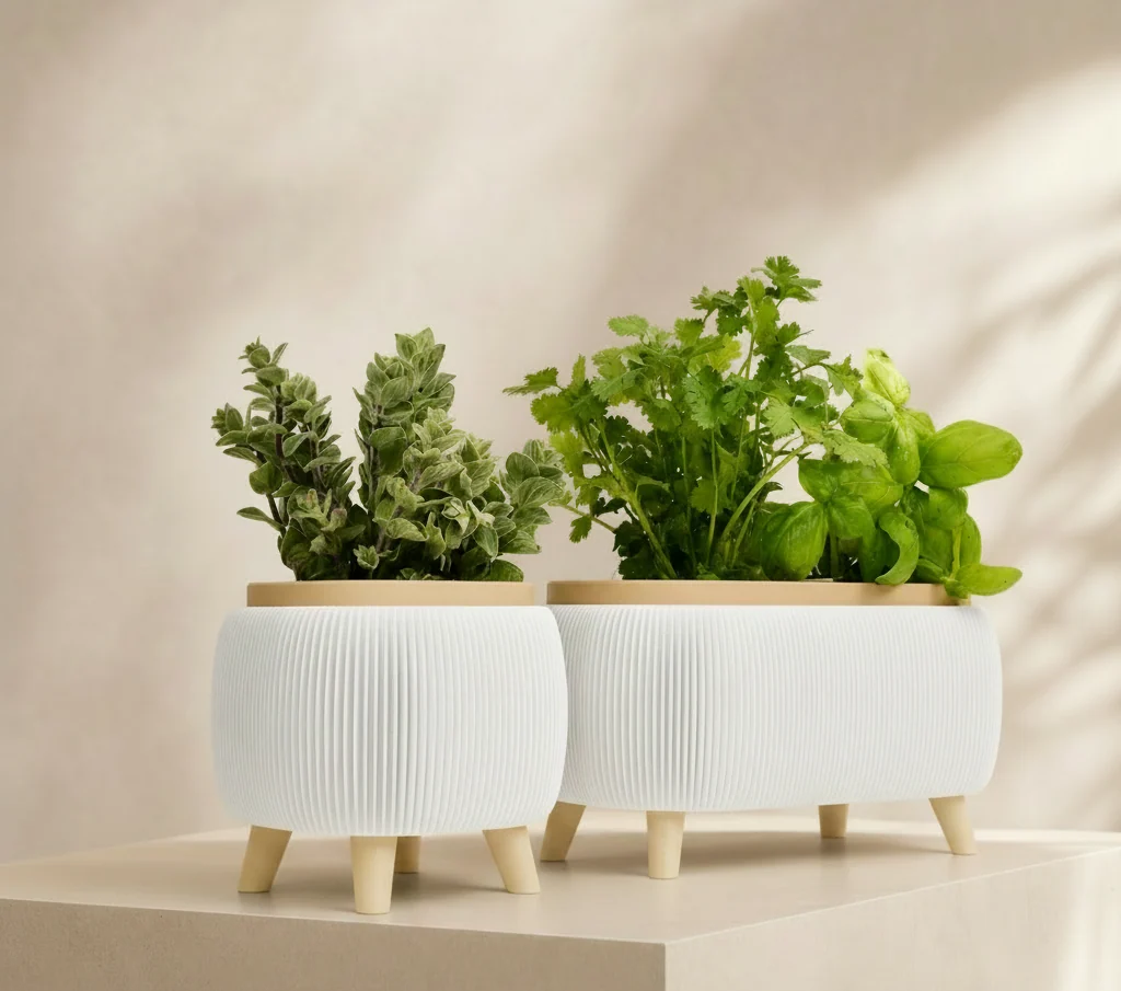 Modern Herb Planter Set with Drainage & Legs in White
