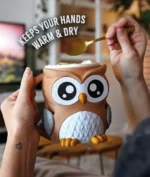Owl Ice Cream Pint Holder with owl ears used as a lid rest