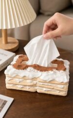 Tiramisu Tissue Box Holder with layered tiramisu details